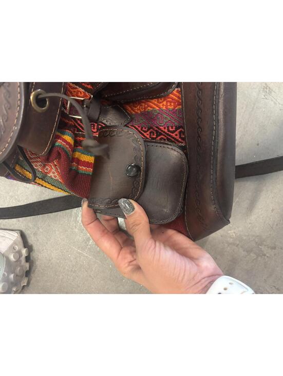 Bohemian Artisanal Style Leather and Woven Fabric Backpack from Bolivia main image 8